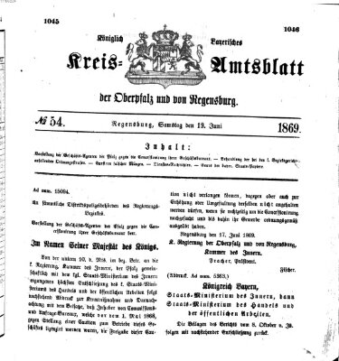 Königlich-bayerisches Kreis-Amtsblatt der Oberpfalz und von Regensburg (Königlich bayerisches Intelligenzblatt für die Oberpfalz und von Regensburg) Samstag 19. Juni 1869