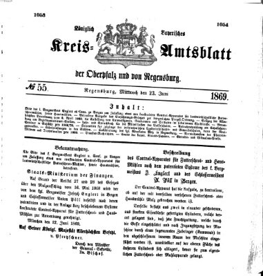 Königlich-bayerisches Kreis-Amtsblatt der Oberpfalz und von Regensburg (Königlich bayerisches Intelligenzblatt für die Oberpfalz und von Regensburg) Mittwoch 23. Juni 1869