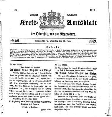 Königlich-bayerisches Kreis-Amtsblatt der Oberpfalz und von Regensburg (Königlich bayerisches Intelligenzblatt für die Oberpfalz und von Regensburg) Samstag 26. Juni 1869