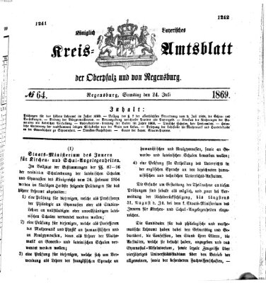 Königlich-bayerisches Kreis-Amtsblatt der Oberpfalz und von Regensburg (Königlich bayerisches Intelligenzblatt für die Oberpfalz und von Regensburg) Samstag 24. Juli 1869