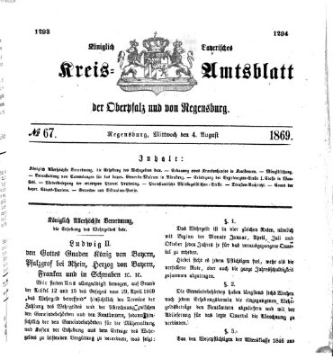 Königlich-bayerisches Kreis-Amtsblatt der Oberpfalz und von Regensburg (Königlich bayerisches Intelligenzblatt für die Oberpfalz und von Regensburg) Mittwoch 4. August 1869