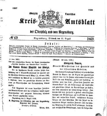 Königlich-bayerisches Kreis-Amtsblatt der Oberpfalz und von Regensburg (Königlich bayerisches Intelligenzblatt für die Oberpfalz und von Regensburg) Mittwoch 11. August 1869