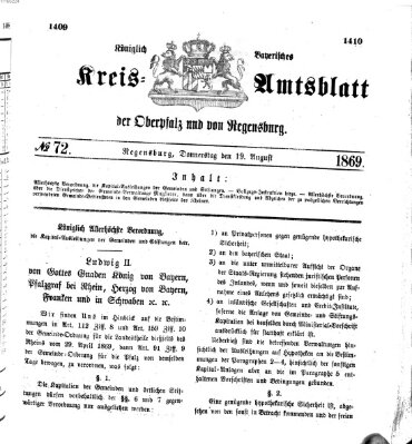 Königlich-bayerisches Kreis-Amtsblatt der Oberpfalz und von Regensburg (Königlich bayerisches Intelligenzblatt für die Oberpfalz und von Regensburg) Donnerstag 19. August 1869