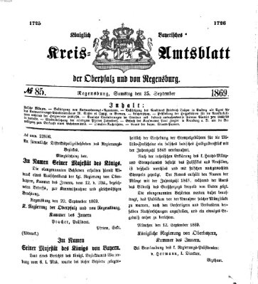 Königlich-bayerisches Kreis-Amtsblatt der Oberpfalz und von Regensburg (Königlich bayerisches Intelligenzblatt für die Oberpfalz und von Regensburg) Samstag 25. September 1869