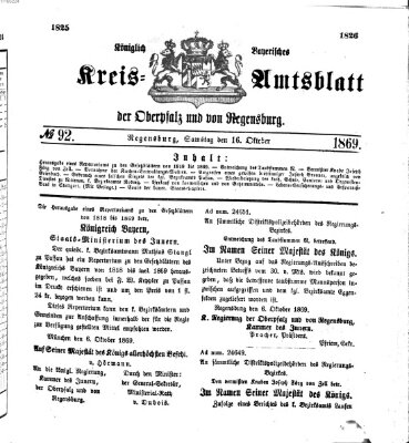 Königlich-bayerisches Kreis-Amtsblatt der Oberpfalz und von Regensburg (Königlich bayerisches Intelligenzblatt für die Oberpfalz und von Regensburg) Samstag 16. Oktober 1869