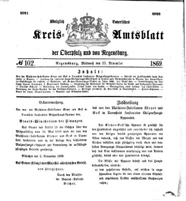 Königlich-bayerisches Kreis-Amtsblatt der Oberpfalz und von Regensburg (Königlich bayerisches Intelligenzblatt für die Oberpfalz und von Regensburg) Mittwoch 17. November 1869