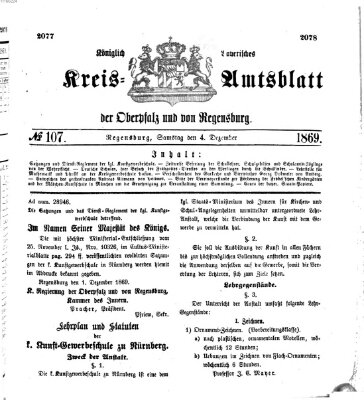 Königlich-bayerisches Kreis-Amtsblatt der Oberpfalz und von Regensburg (Königlich bayerisches Intelligenzblatt für die Oberpfalz und von Regensburg) Samstag 4. Dezember 1869