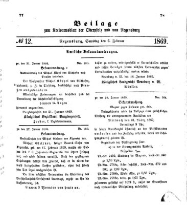 Königlich-bayerisches Kreis-Amtsblatt der Oberpfalz und von Regensburg (Königlich bayerisches Intelligenzblatt für die Oberpfalz und von Regensburg) Samstag 6. Februar 1869