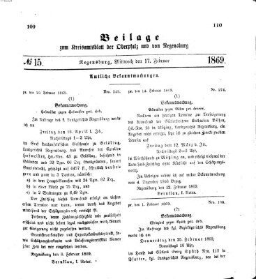 Königlich-bayerisches Kreis-Amtsblatt der Oberpfalz und von Regensburg (Königlich bayerisches Intelligenzblatt für die Oberpfalz und von Regensburg) Mittwoch 17. Februar 1869