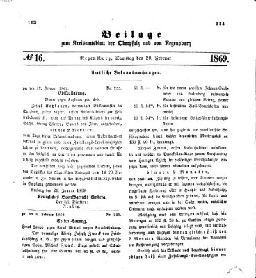 Königlich-bayerisches Kreis-Amtsblatt der Oberpfalz und von Regensburg (Königlich bayerisches Intelligenzblatt für die Oberpfalz und von Regensburg) Samstag 20. Februar 1869