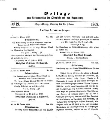 Königlich-bayerisches Kreis-Amtsblatt der Oberpfalz und von Regensburg (Königlich bayerisches Intelligenzblatt für die Oberpfalz und von Regensburg) Samstag 27. Februar 1869