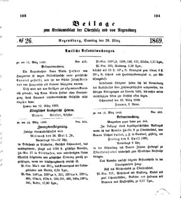 Königlich-bayerisches Kreis-Amtsblatt der Oberpfalz und von Regensburg (Königlich bayerisches Intelligenzblatt für die Oberpfalz und von Regensburg) Samstag 20. März 1869