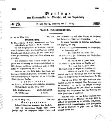 Königlich-bayerisches Kreis-Amtsblatt der Oberpfalz und von Regensburg (Königlich bayerisches Intelligenzblatt für die Oberpfalz und von Regensburg) Samstag 27. März 1869