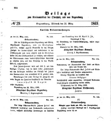 Königlich-bayerisches Kreis-Amtsblatt der Oberpfalz und von Regensburg (Königlich bayerisches Intelligenzblatt für die Oberpfalz und von Regensburg) Mittwoch 31. März 1869