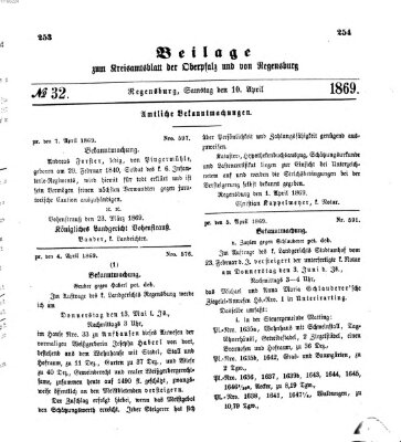 Königlich-bayerisches Kreis-Amtsblatt der Oberpfalz und von Regensburg (Königlich bayerisches Intelligenzblatt für die Oberpfalz und von Regensburg) Samstag 10. April 1869