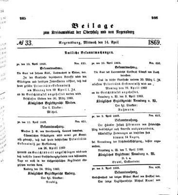 Königlich-bayerisches Kreis-Amtsblatt der Oberpfalz und von Regensburg (Königlich bayerisches Intelligenzblatt für die Oberpfalz und von Regensburg) Mittwoch 14. April 1869