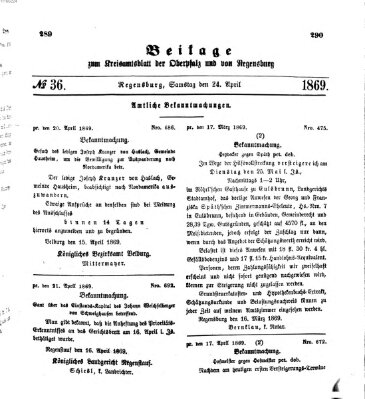 Königlich-bayerisches Kreis-Amtsblatt der Oberpfalz und von Regensburg (Königlich bayerisches Intelligenzblatt für die Oberpfalz und von Regensburg) Samstag 24. April 1869