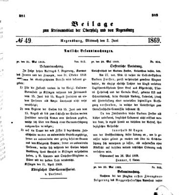 Königlich-bayerisches Kreis-Amtsblatt der Oberpfalz und von Regensburg (Königlich bayerisches Intelligenzblatt für die Oberpfalz und von Regensburg) Mittwoch 2. Juni 1869