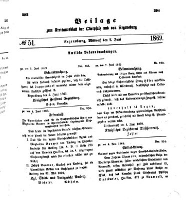 Königlich-bayerisches Kreis-Amtsblatt der Oberpfalz und von Regensburg (Königlich bayerisches Intelligenzblatt für die Oberpfalz und von Regensburg) Mittwoch 9. Juni 1869