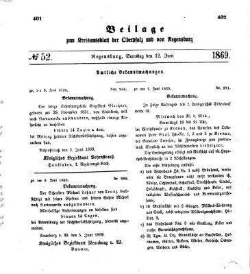 Königlich-bayerisches Kreis-Amtsblatt der Oberpfalz und von Regensburg (Königlich bayerisches Intelligenzblatt für die Oberpfalz und von Regensburg) Samstag 12. Juni 1869