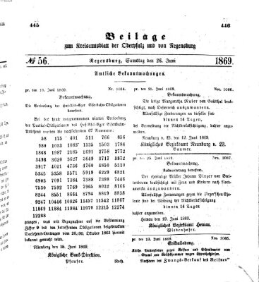 Königlich-bayerisches Kreis-Amtsblatt der Oberpfalz und von Regensburg (Königlich bayerisches Intelligenzblatt für die Oberpfalz und von Regensburg) Samstag 26. Juni 1869