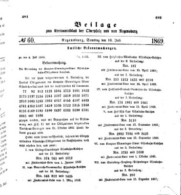 Königlich-bayerisches Kreis-Amtsblatt der Oberpfalz und von Regensburg (Königlich bayerisches Intelligenzblatt für die Oberpfalz und von Regensburg) Samstag 10. Juli 1869