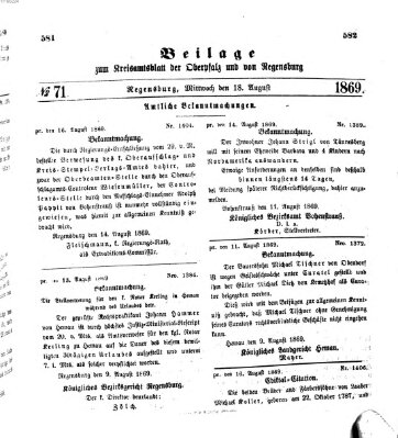 Königlich-bayerisches Kreis-Amtsblatt der Oberpfalz und von Regensburg (Königlich bayerisches Intelligenzblatt für die Oberpfalz und von Regensburg) Mittwoch 18. August 1869