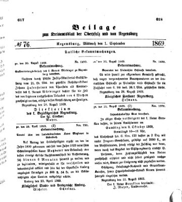 Königlich-bayerisches Kreis-Amtsblatt der Oberpfalz und von Regensburg (Königlich bayerisches Intelligenzblatt für die Oberpfalz und von Regensburg) Mittwoch 1. September 1869