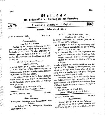 Königlich-bayerisches Kreis-Amtsblatt der Oberpfalz und von Regensburg (Königlich bayerisches Intelligenzblatt für die Oberpfalz und von Regensburg) Samstag 11. September 1869