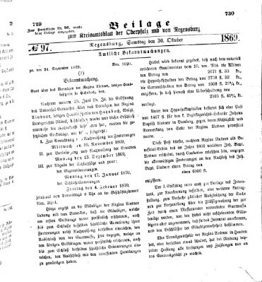 Königlich-bayerisches Kreis-Amtsblatt der Oberpfalz und von Regensburg (Königlich bayerisches Intelligenzblatt für die Oberpfalz und von Regensburg) Samstag 30. Oktober 1869