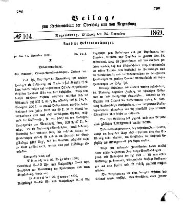 Königlich-bayerisches Kreis-Amtsblatt der Oberpfalz und von Regensburg (Königlich bayerisches Intelligenzblatt für die Oberpfalz und von Regensburg) Mittwoch 24. November 1869