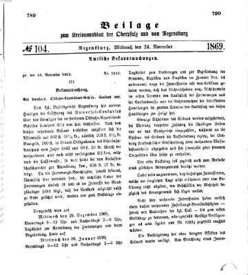 Königlich-bayerisches Kreis-Amtsblatt der Oberpfalz und von Regensburg (Königlich bayerisches Intelligenzblatt für die Oberpfalz und von Regensburg) Mittwoch 24. November 1869