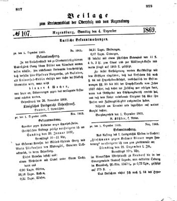 Königlich-bayerisches Kreis-Amtsblatt der Oberpfalz und von Regensburg (Königlich bayerisches Intelligenzblatt für die Oberpfalz und von Regensburg) Samstag 4. Dezember 1869