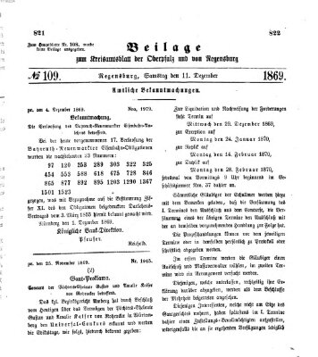 Königlich-bayerisches Kreis-Amtsblatt der Oberpfalz und von Regensburg (Königlich bayerisches Intelligenzblatt für die Oberpfalz und von Regensburg) Samstag 11. Dezember 1869