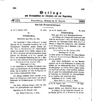 Königlich-bayerisches Kreis-Amtsblatt der Oberpfalz und von Regensburg (Königlich bayerisches Intelligenzblatt für die Oberpfalz und von Regensburg) Mittwoch 29. Dezember 1869