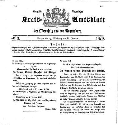 Königlich-bayerisches Kreis-Amtsblatt der Oberpfalz und von Regensburg (Königlich bayerisches Intelligenzblatt für die Oberpfalz und von Regensburg) Mittwoch 12. Januar 1870