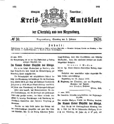 Königlich-bayerisches Kreis-Amtsblatt der Oberpfalz und von Regensburg (Königlich bayerisches Intelligenzblatt für die Oberpfalz und von Regensburg) Samstag 5. Februar 1870