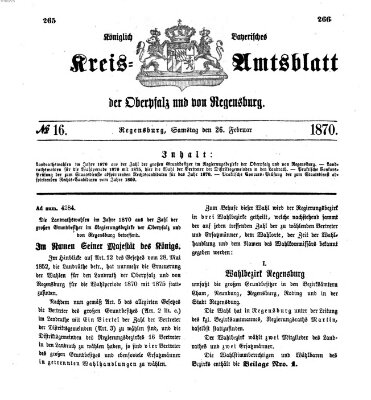 Königlich-bayerisches Kreis-Amtsblatt der Oberpfalz und von Regensburg (Königlich bayerisches Intelligenzblatt für die Oberpfalz und von Regensburg) Samstag 26. Februar 1870