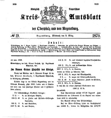 Königlich-bayerisches Kreis-Amtsblatt der Oberpfalz und von Regensburg (Königlich bayerisches Intelligenzblatt für die Oberpfalz und von Regensburg) Mittwoch 9. März 1870