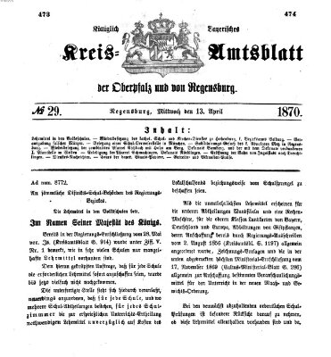 Königlich-bayerisches Kreis-Amtsblatt der Oberpfalz und von Regensburg (Königlich bayerisches Intelligenzblatt für die Oberpfalz und von Regensburg) Mittwoch 13. April 1870