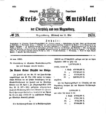 Königlich-bayerisches Kreis-Amtsblatt der Oberpfalz und von Regensburg (Königlich bayerisches Intelligenzblatt für die Oberpfalz und von Regensburg) Mittwoch 11. Mai 1870