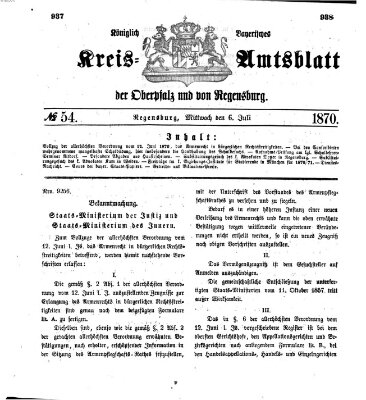 Königlich-bayerisches Kreis-Amtsblatt der Oberpfalz und von Regensburg (Königlich bayerisches Intelligenzblatt für die Oberpfalz und von Regensburg) Mittwoch 6. Juli 1870