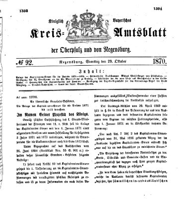 Königlich-bayerisches Kreis-Amtsblatt der Oberpfalz und von Regensburg (Königlich bayerisches Intelligenzblatt für die Oberpfalz und von Regensburg) Samstag 29. Oktober 1870