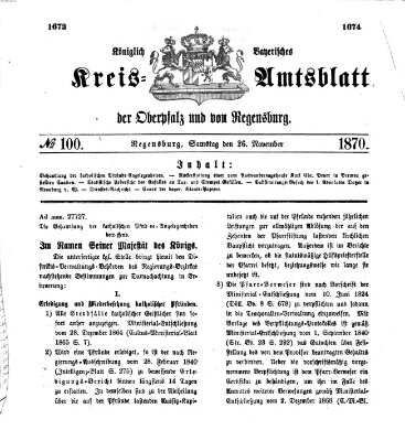 Königlich-bayerisches Kreis-Amtsblatt der Oberpfalz und von Regensburg (Königlich bayerisches Intelligenzblatt für die Oberpfalz und von Regensburg) Samstag 26. November 1870