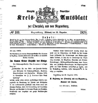 Königlich-bayerisches Kreis-Amtsblatt der Oberpfalz und von Regensburg (Königlich bayerisches Intelligenzblatt für die Oberpfalz und von Regensburg) Mittwoch 28. Dezember 1870