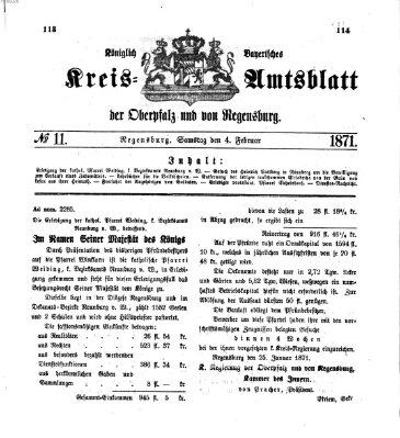 Königlich-bayerisches Kreis-Amtsblatt der Oberpfalz und von Regensburg (Königlich bayerisches Intelligenzblatt für die Oberpfalz und von Regensburg) Samstag 4. Februar 1871