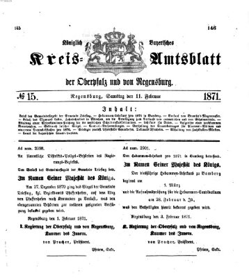 Königlich-bayerisches Kreis-Amtsblatt der Oberpfalz und von Regensburg (Königlich bayerisches Intelligenzblatt für die Oberpfalz und von Regensburg) Samstag 11. Februar 1871