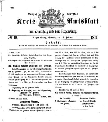 Königlich-bayerisches Kreis-Amtsblatt der Oberpfalz und von Regensburg (Königlich bayerisches Intelligenzblatt für die Oberpfalz und von Regensburg) Samstag 18. Februar 1871