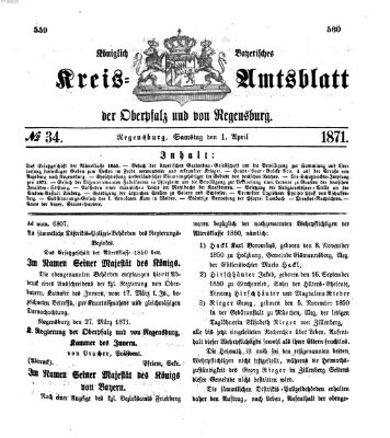 Königlich-bayerisches Kreis-Amtsblatt der Oberpfalz und von Regensburg (Königlich bayerisches Intelligenzblatt für die Oberpfalz und von Regensburg) Samstag 1. April 1871