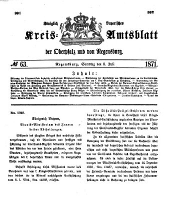 Königlich-bayerisches Kreis-Amtsblatt der Oberpfalz und von Regensburg (Königlich bayerisches Intelligenzblatt für die Oberpfalz und von Regensburg) Samstag 8. Juli 1871